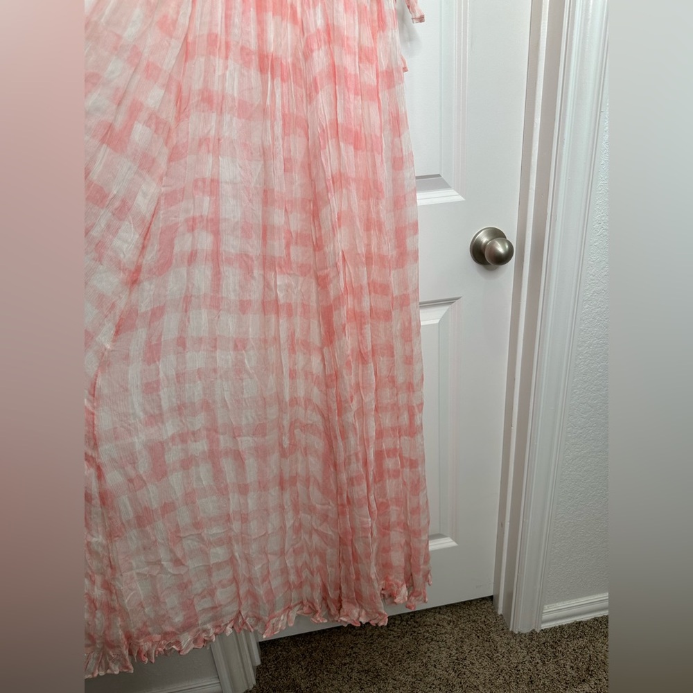 Free People Dorothy Gayle Maxi Dress in pink & white checkered Sz Medium - Picture 11 of 15